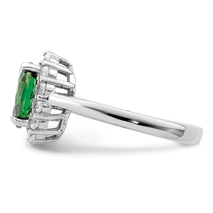 Sterlingsilber Poliert Rhodiniert Grün und Klar Zirkonia Ring