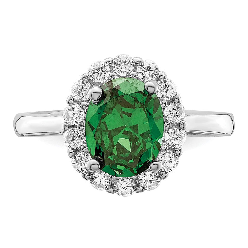 Sterlingsilber Poliert Rhodiniert Grün und Klar Zirkonia Ring