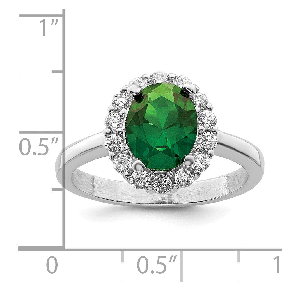 Sterlingsilber Poliert Rhodiniert Grün und Klar Zirkonia Ring