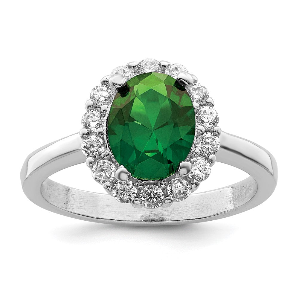Sterlingsilber Poliert Rhodiniert Grün und Klar Zirkonia Ring