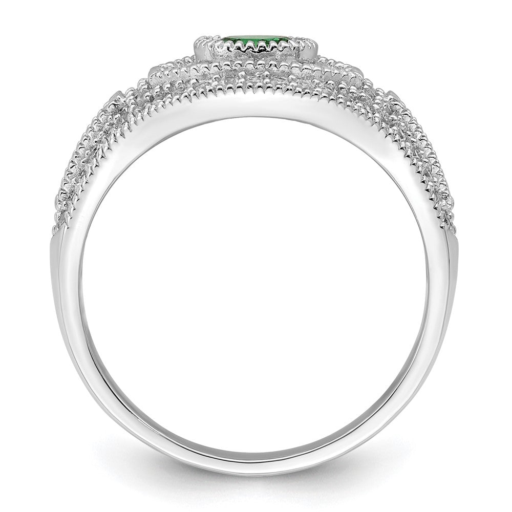 Sterlingsilber Rhodiniert Poliert Grün & Weiß Zirkonia Ring