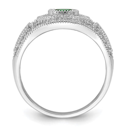 Sterlingsilber Rhodiniert Poliert Grün & Weiß Zirkonia Ring