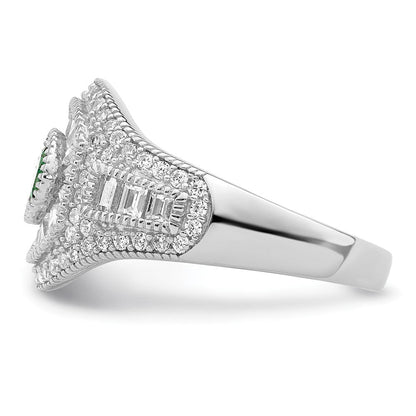Sterlingsilber Rhodiniert Poliert Grün & Weiß Zirkonia Ring
