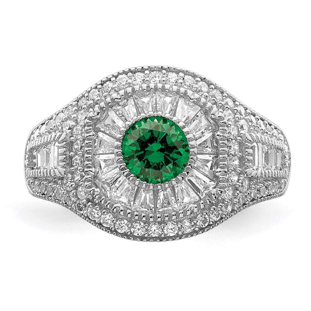 Sterlingsilber Rhodiniert Poliert Grün & Weiß Zirkonia Ring