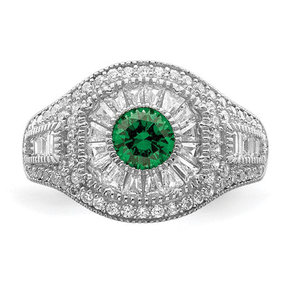 Sterlingsilber Rhodiniert Poliert Grün & Weiß Zirkonia Ring