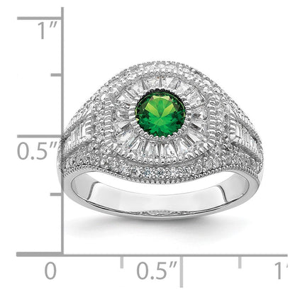 Sterlingsilber Rhodiniert Poliert Grün & Weiß Zirkonia Ring