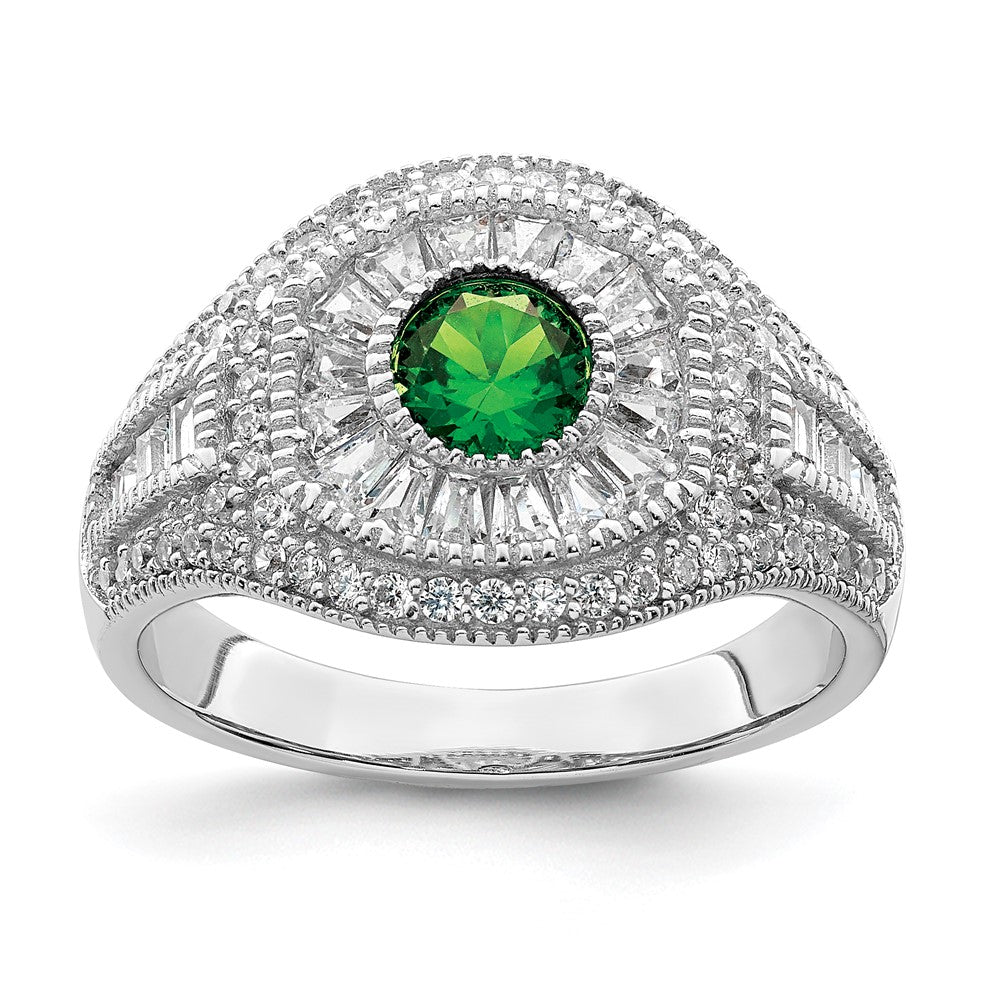 Sterlingsilber Rhodiniert Poliert Grün & Weiß Zirkonia Ring