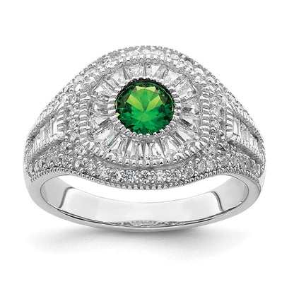 Sterlingsilber Rhodiniert Poliert Grün & Weiß Zirkonia Ring