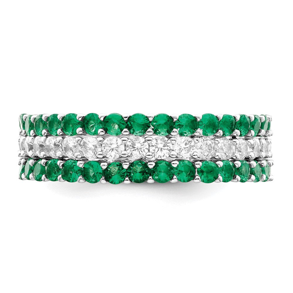 Sterlingsilber Rhodiniert Poliert Grün & Weiß Zirkonia 3 Ring Set