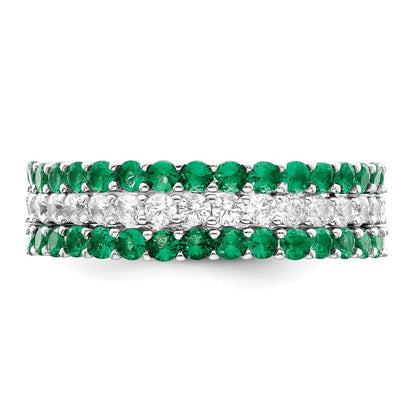 Sterlingsilber Rhodiniert Poliert Grün & Weiß Zirkonia 3 Ring Set