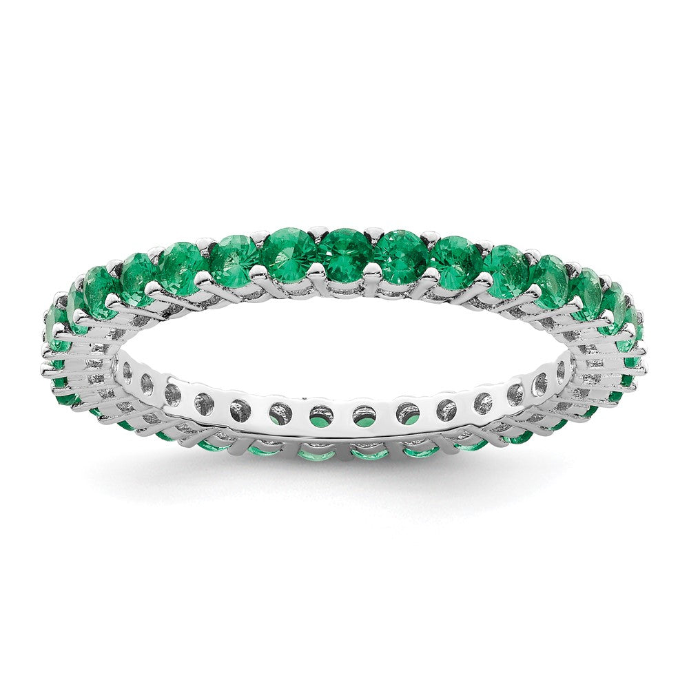 Sterlingsilber Rhodiniert Poliert Grün & Weiß Zirkonia 3 Ring Set