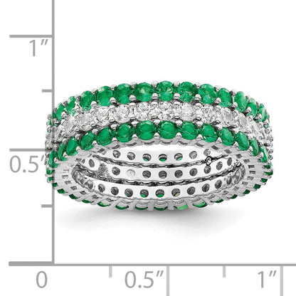 Sterlingsilber Rhodiniert Poliert Grün & Weiß Zirkonia 3 Ring Set