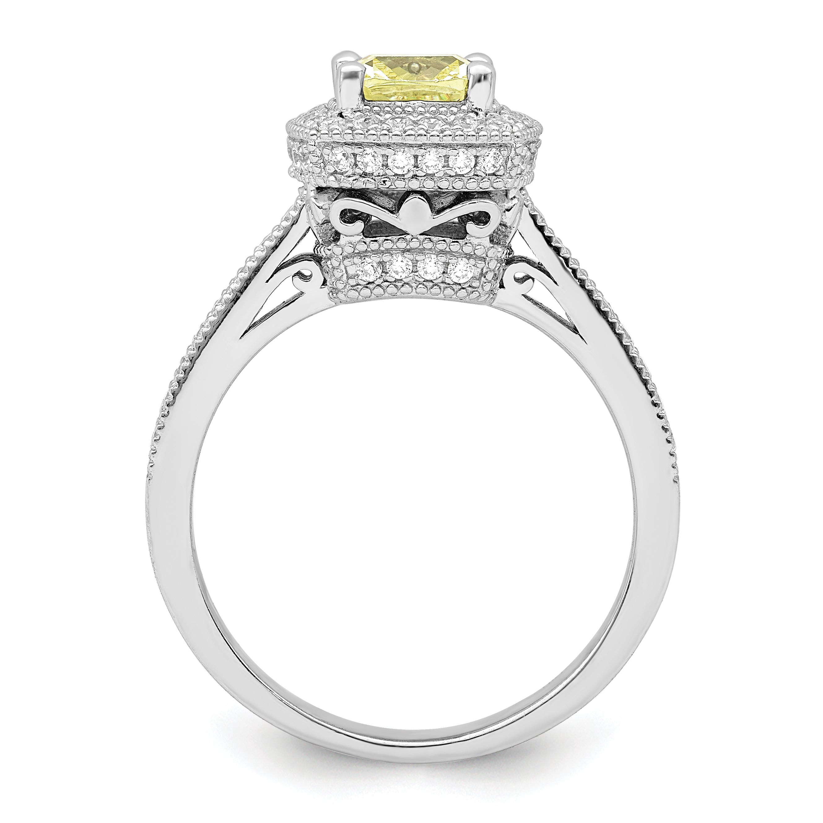 Sterlingsilber Rhodiniert Weiß und Gelb Zirkonia Ring