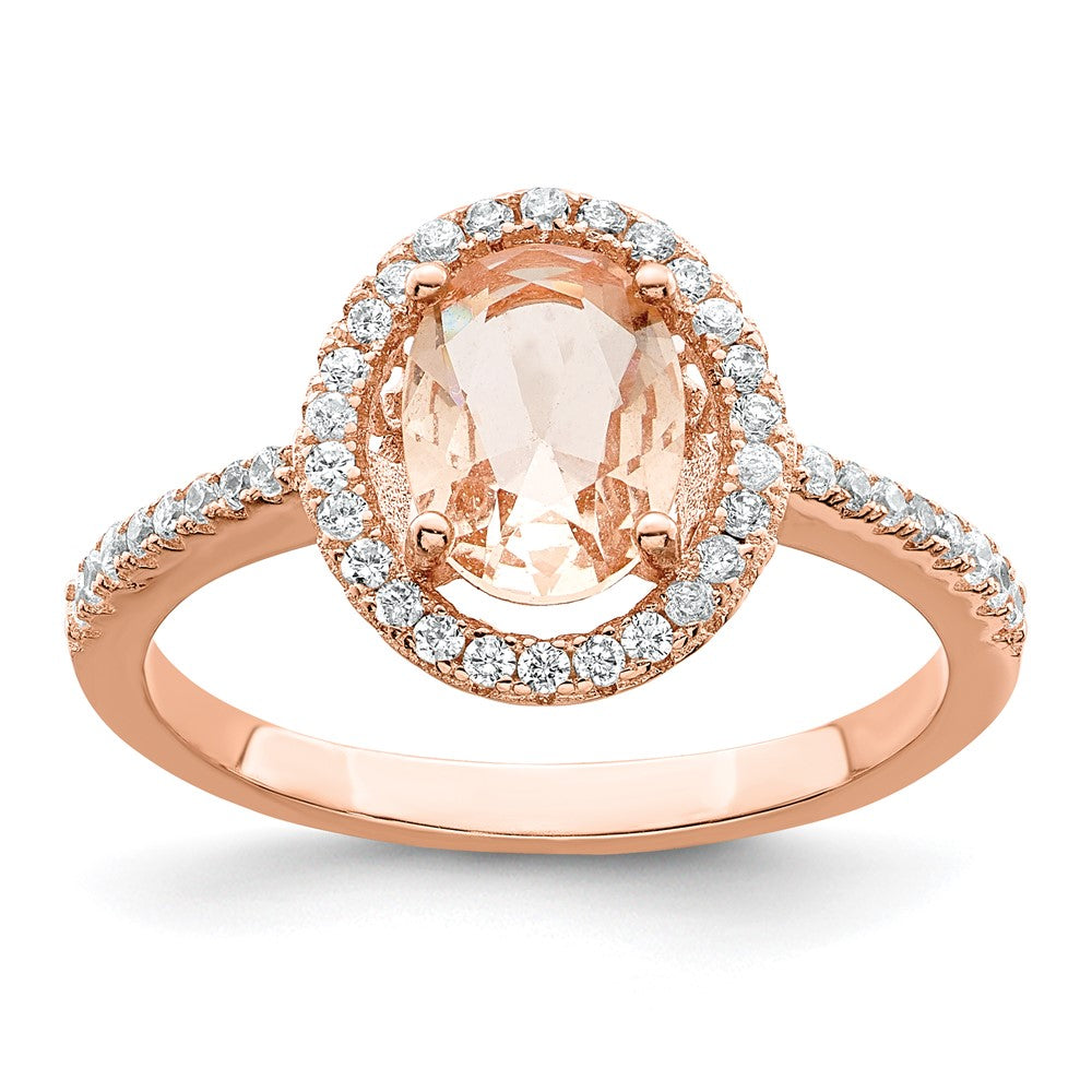 Sterlingsilber Roséfarben Rosa & Weiß Zirkonia Oval Ring