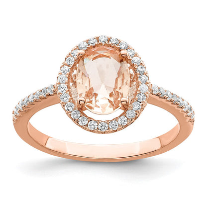 Sterlingsilber Roséfarben Rosa & Weiß Zirkonia Oval Ring