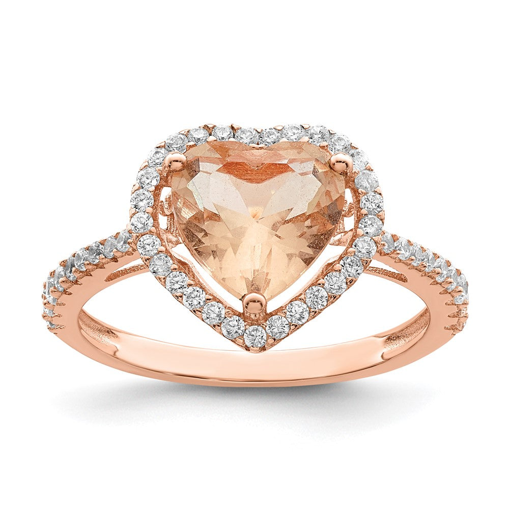 Sterlingsilber Roséfarben Rosa & Weiß Zirkonia Herz Ring