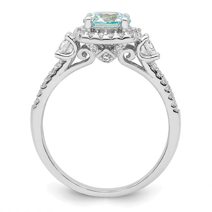 Sterlingsilber Rhodiniert Carribean Grün & Weiß Zirkonia Ring
