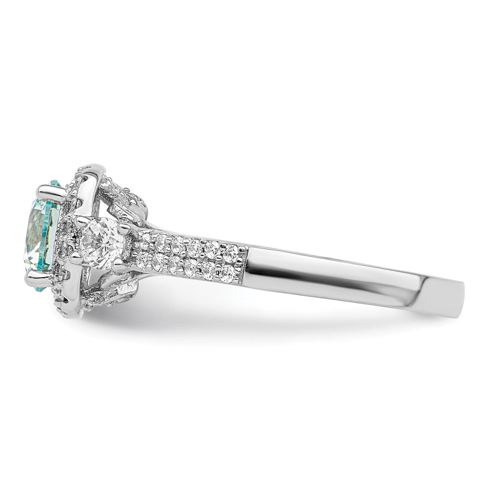 Sterlingsilber Rhodiniert Carribean Grün & Weiß Zirkonia Ring
