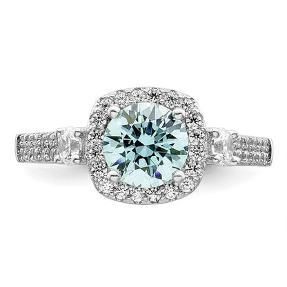 Sterlingsilber Rhodiniert Carribean Grün & Weiß Zirkonia Ring