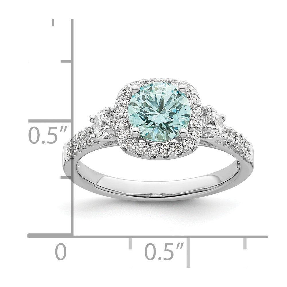 Sterlingsilber Rhodiniert Carribean Grün & Weiß Zirkonia Ring