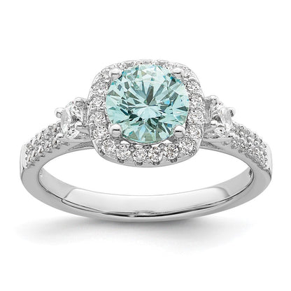 Sterlingsilber Rhodiniert Carribean Grün & Weiß Zirkonia Ring