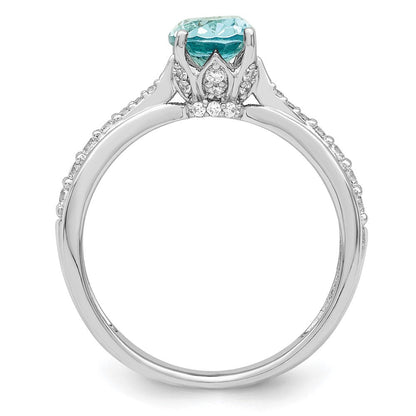 Sterlingsilber Rhodiniert Blau Grün & Klar Zirkonia Ring (size 8 Nur)