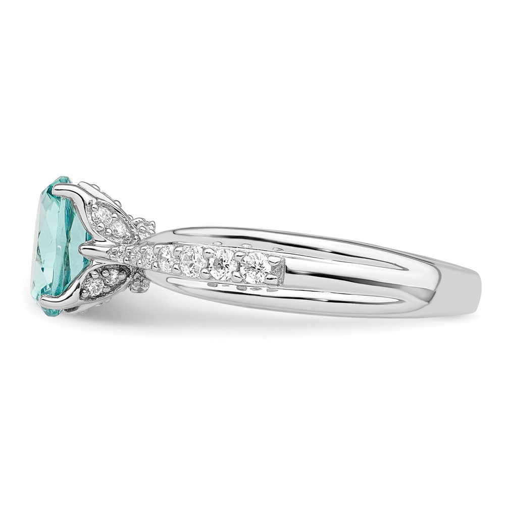 Sterlingsilber Rhodiniert Blau Grün & Klar Zirkonia Ring (size 8 Nur)