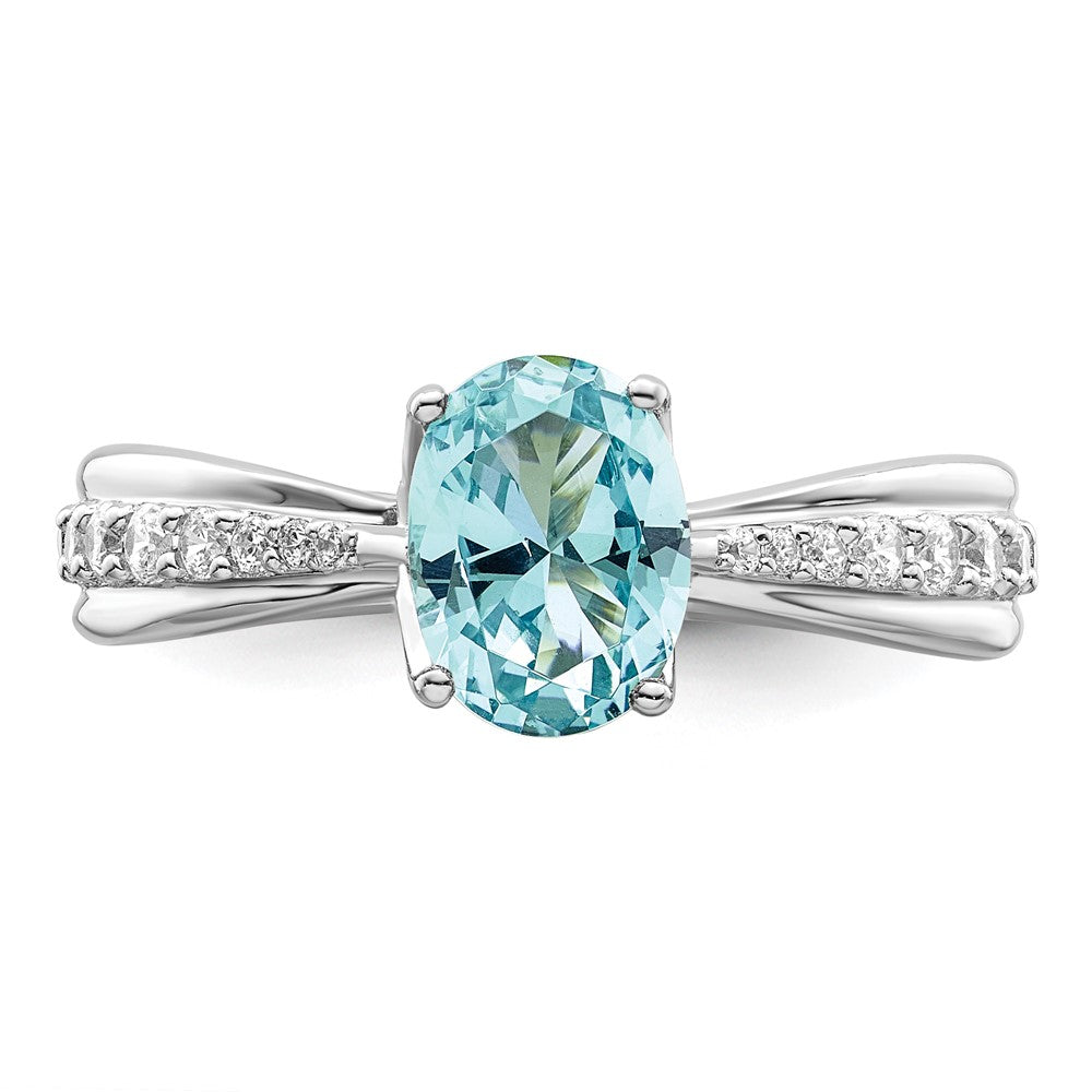 Sterlingsilber Rhodiniert Blau Grün & Klar Zirkonia Ring (size 8 Nur)