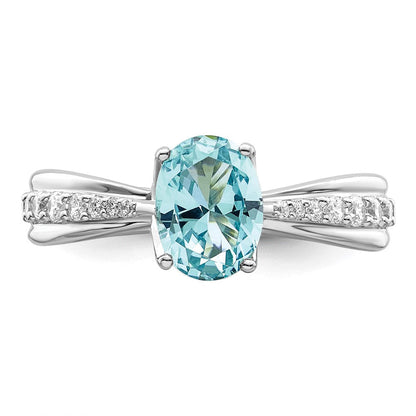 Sterlingsilber Rhodiniert Blau Grün & Klar Zirkonia Ring (size 8 Nur)