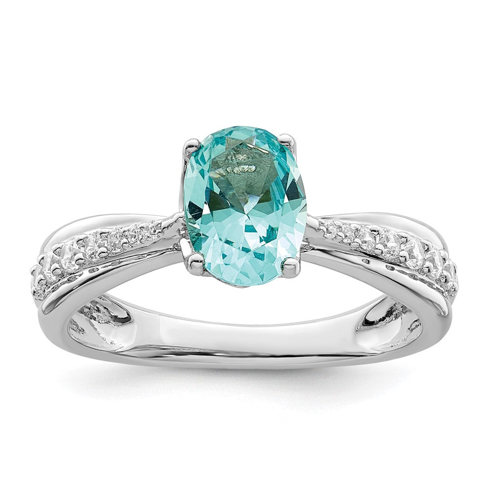 Sterlingsilber Rhodiniert Blau Grün & Klar Zirkonia Ring (size 8 Nur)