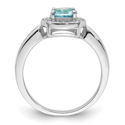 Sterlingsilber Rhodiniert Zirkonia und Licht Blau Glas Stein Ring