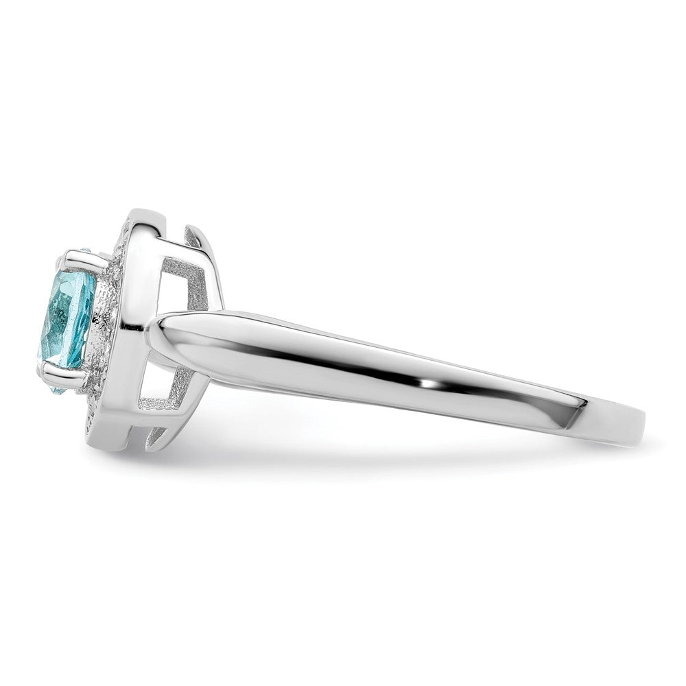 Sterlingsilber Rhodiniert Zirkonia und Licht Blau Glas Stein Ring