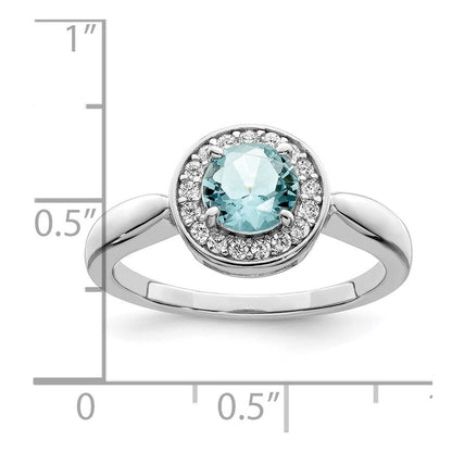 Sterlingsilber Rhodiniert Zirkonia und Licht Blau Glas Stein Ring
