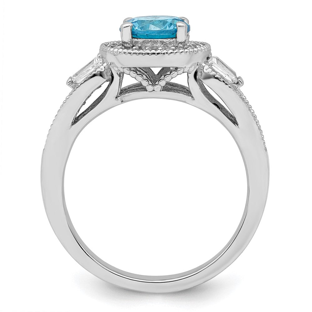 Sterlingsilber Rhodiniert Weiß & Aqua Zirkonia Ring