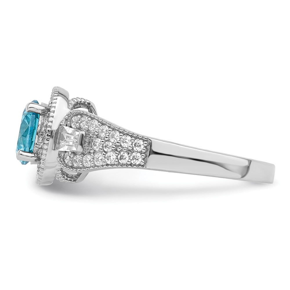 Sterlingsilber Rhodiniert Weiß & Aqua Zirkonia Ring