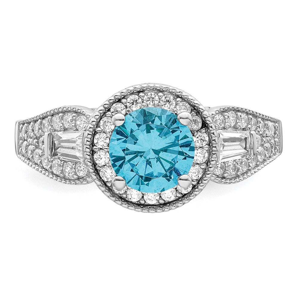 Sterlingsilber Rhodiniert Weiß & Aqua Zirkonia Ring