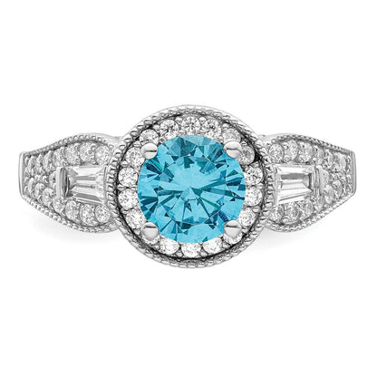 Sterlingsilber Rhodiniert Weiß & Aqua Zirkonia Ring