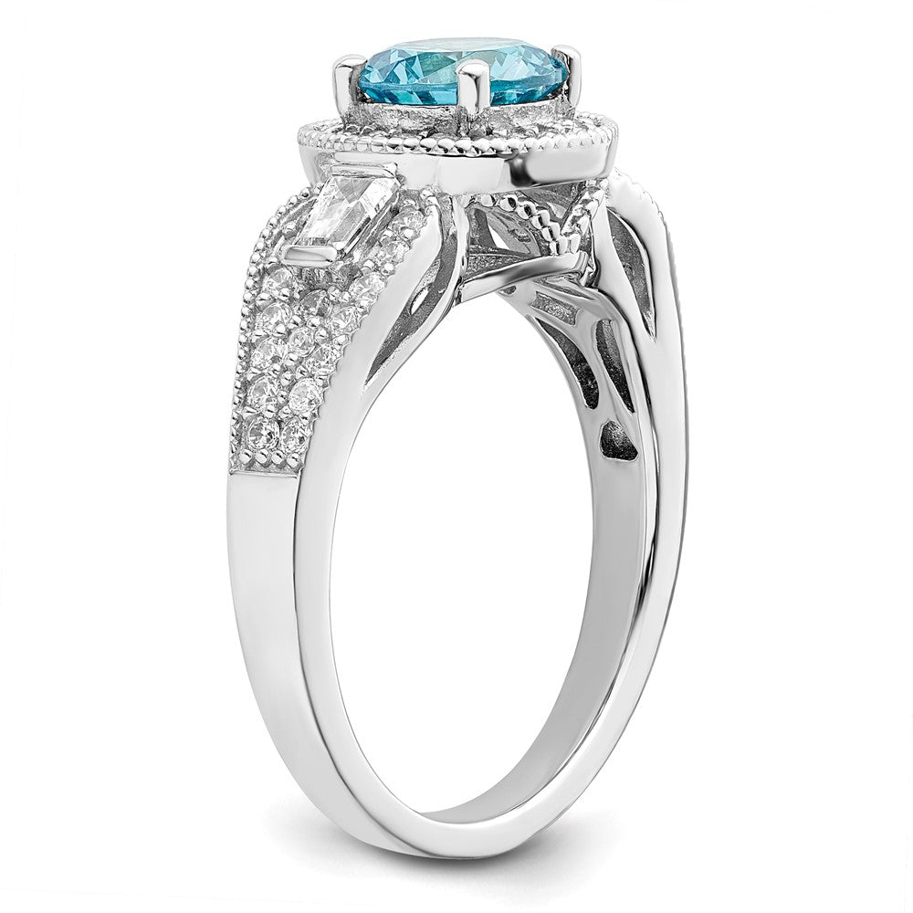 Sterlingsilber Rhodiniert Weiß & Aqua Zirkonia Ring