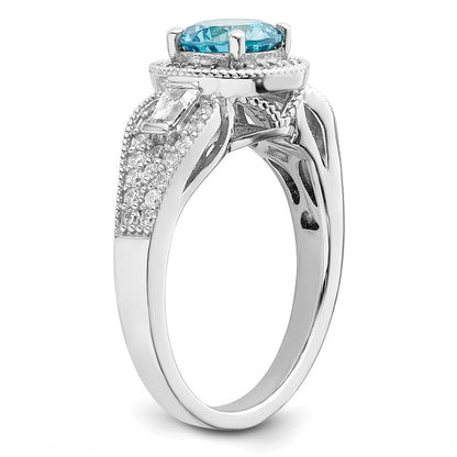 Sterlingsilber Rhodiniert Weiß & Aqua Zirkonia Ring