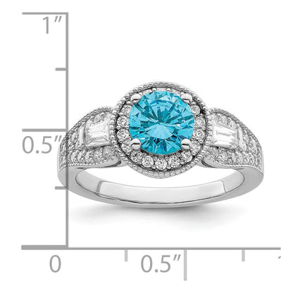 Sterlingsilber Rhodiniert Weiß & Aqua Zirkonia Ring