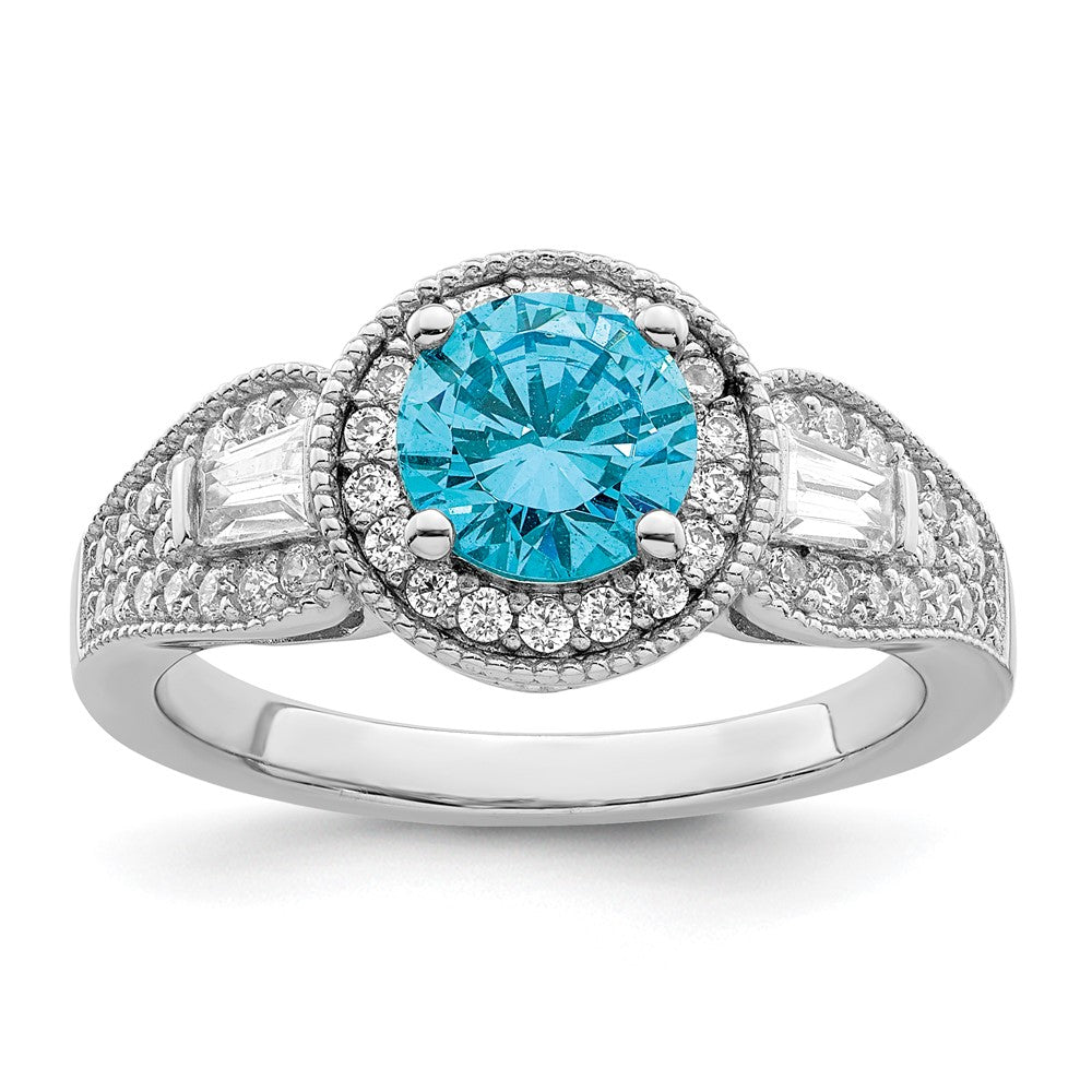 Sterlingsilber Rhodiniert Weiß & Aqua Zirkonia Ring