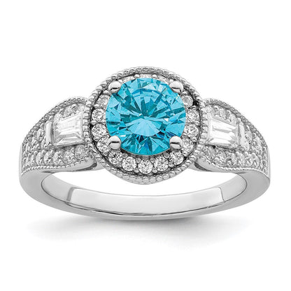 Sterlingsilber Rhodiniert Weiß & Aqua Zirkonia Ring