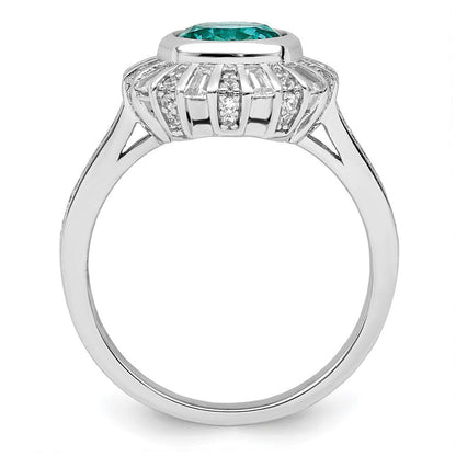 Sterlingsilber Rhodiniert Weiß und Teal Zirkonia Ring