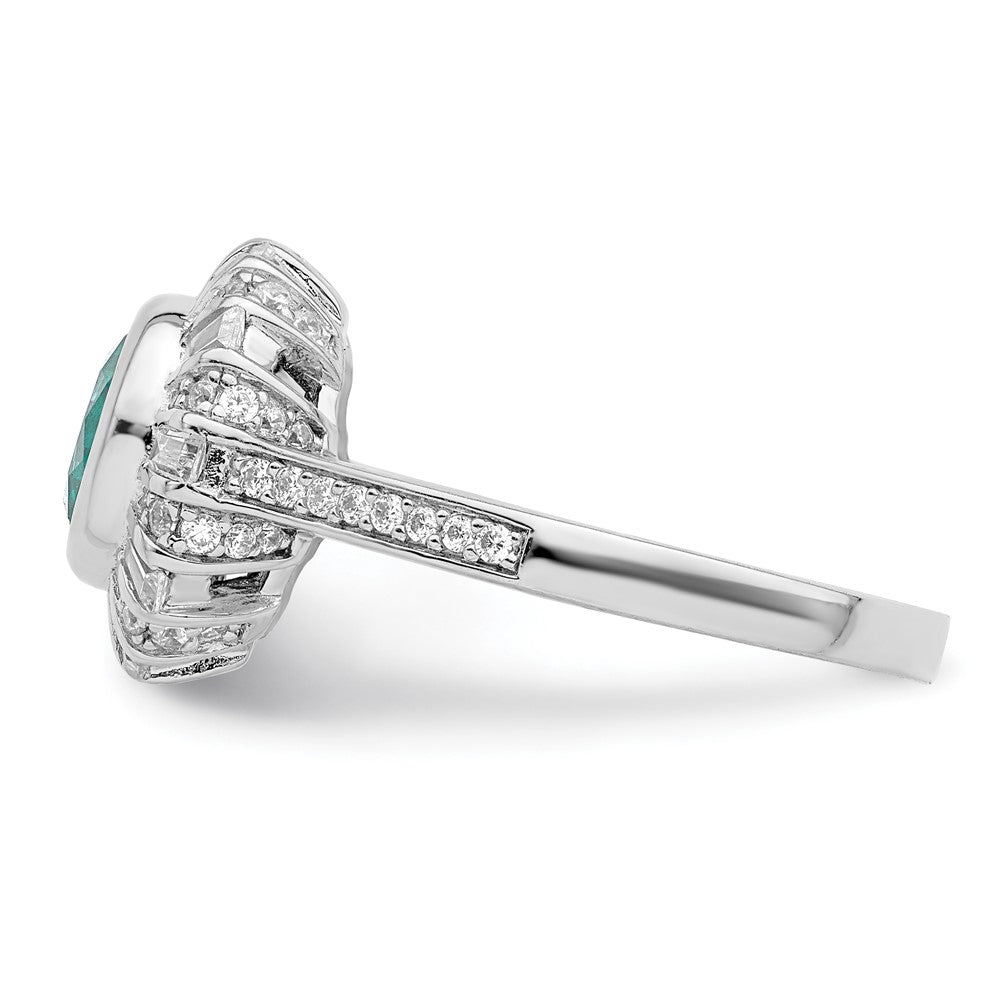 Sterlingsilber Rhodiniert Weiß und Teal Zirkonia Ring
