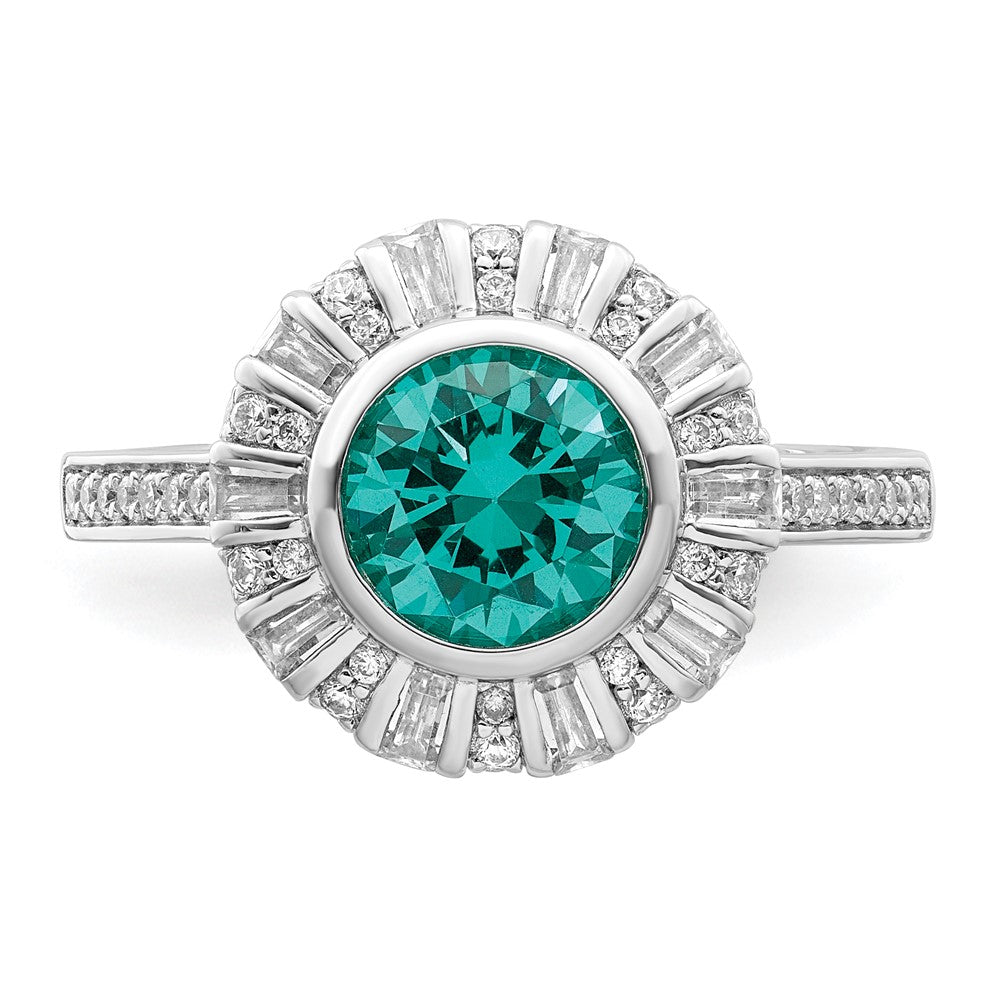 Sterlingsilber Rhodiniert Weiß und Teal Zirkonia Ring