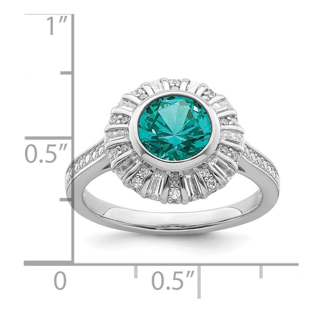Sterlingsilber Rhodiniert Weiß und Teal Zirkonia Ring