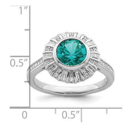 Sterlingsilber Rhodiniert Weiß und Teal Zirkonia Ring
