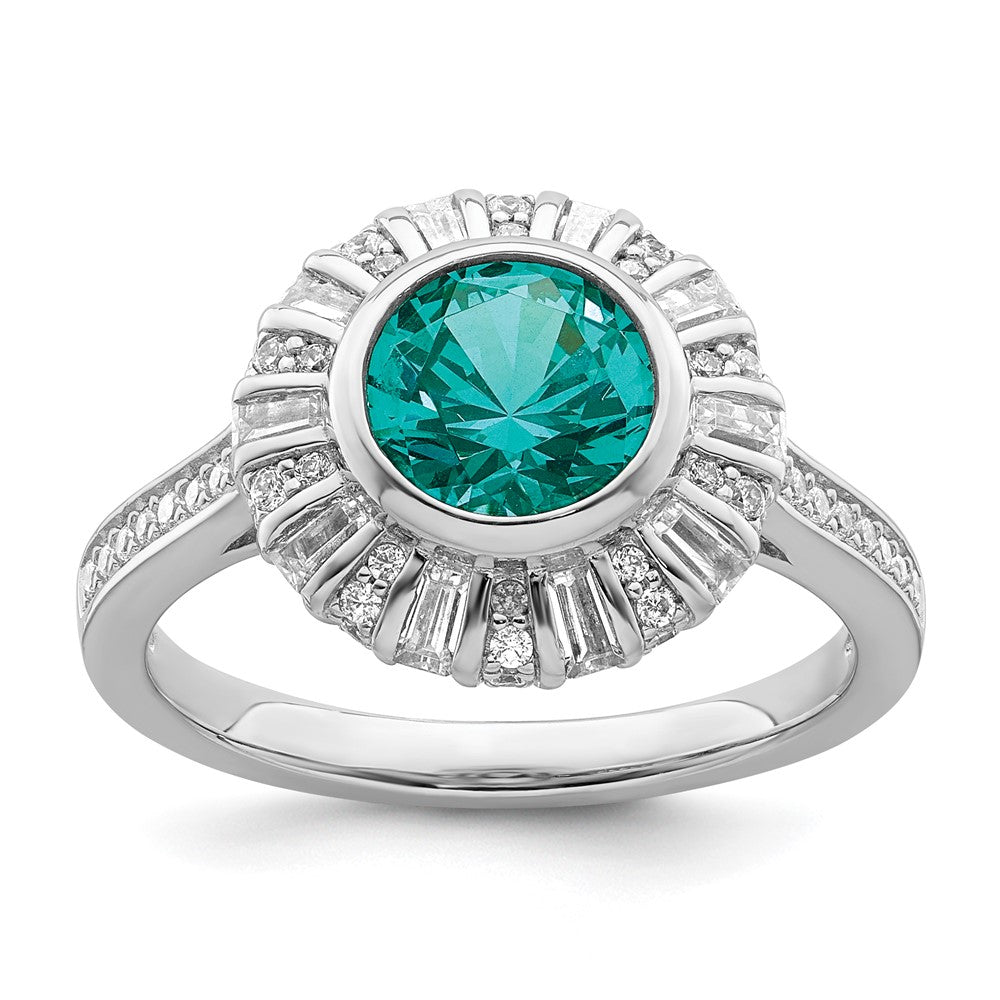 Sterlingsilber Rhodiniert Weiß und Teal Zirkonia Ring