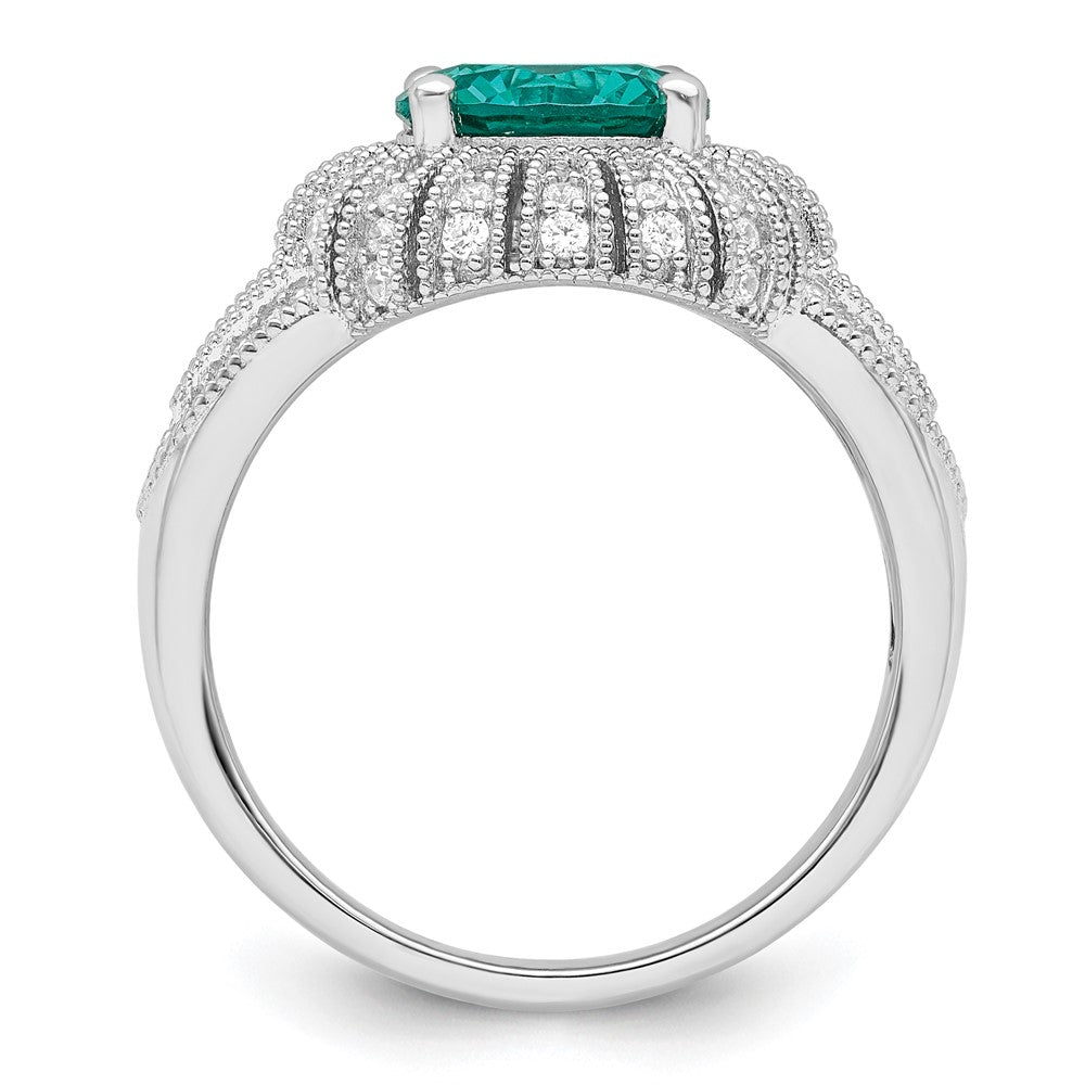 Sterlingsilber Rhodiniert Klar und Teal Zirkonia Vintage Style Ring
