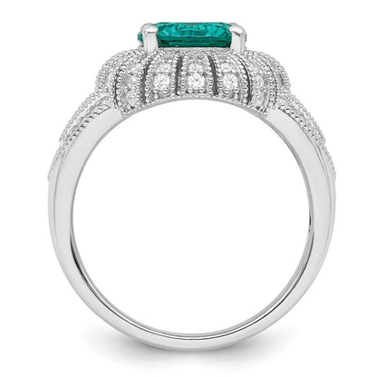 Sterlingsilber Rhodiniert Klar und Teal Zirkonia Vintage Style Ring